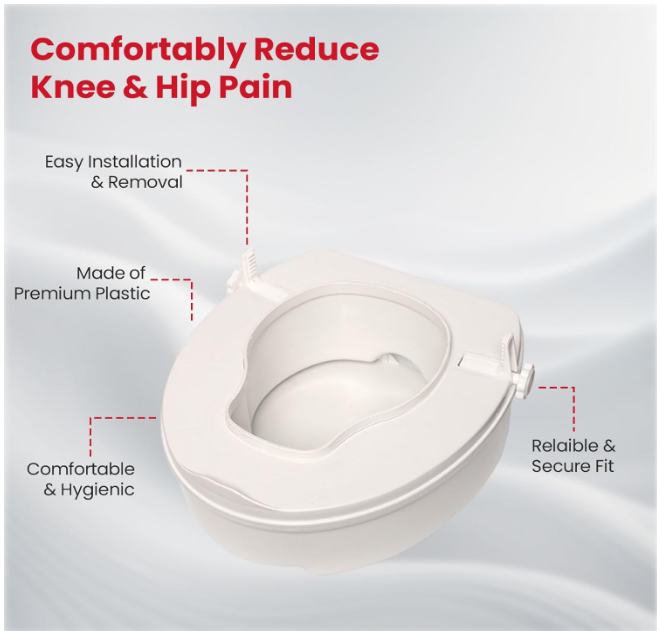AGEasy Commode Seat Raiser made of premium plastic for comfortable hygienic use with easy installation and secure fit