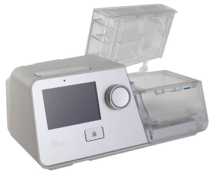 BMC G3 B25 VT BiPAP machine with digital display and humidifier chamber open