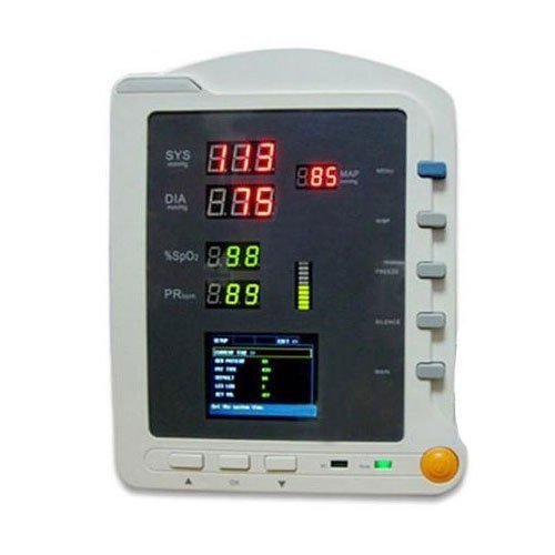 Contec CMS 5100 patient monitor displaying vital signs including blood pressure and oxygen saturation