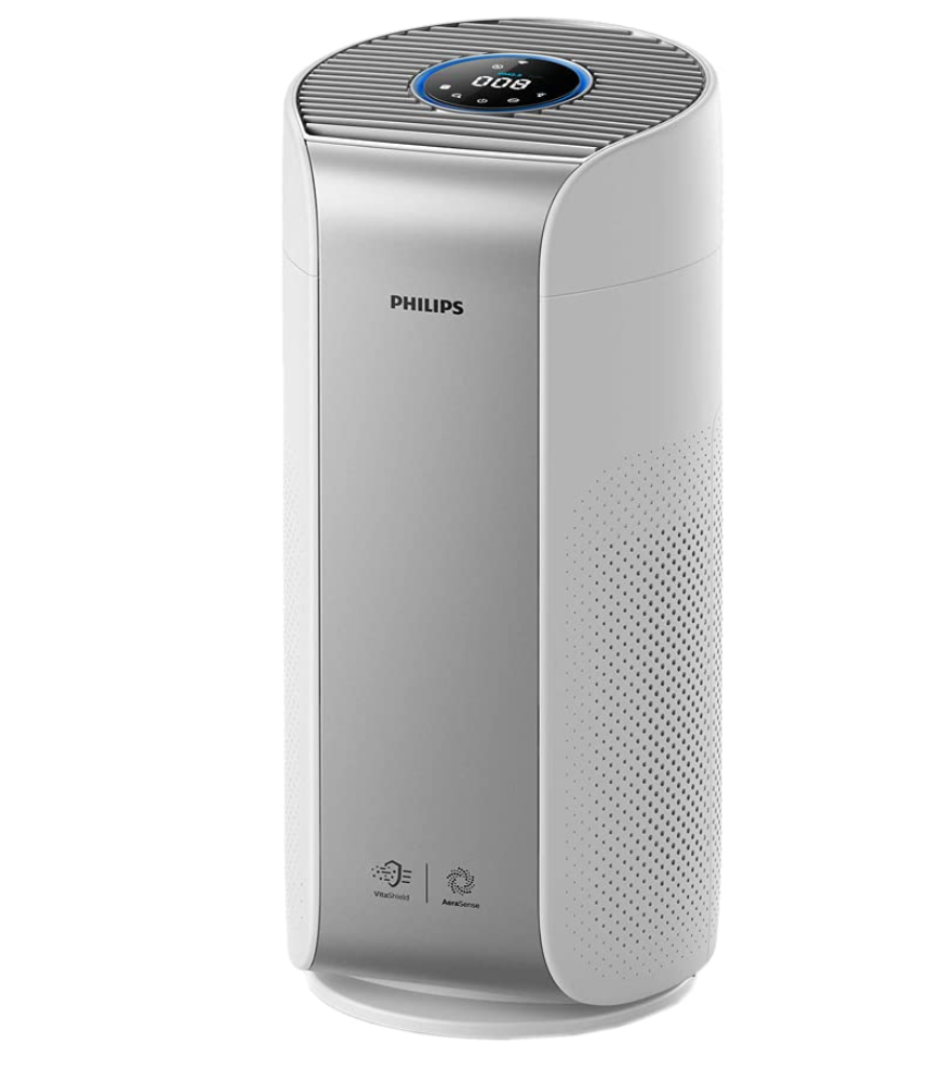 Philips Air-purifier 3059 sleek white and silver air purifier with digital display and circular vent
