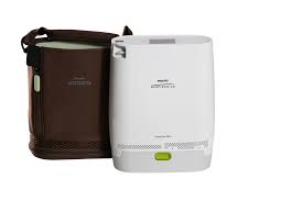 Philips SimplyGo Mini Portable Oxygen Concentrator with brown carrying case for easy transport