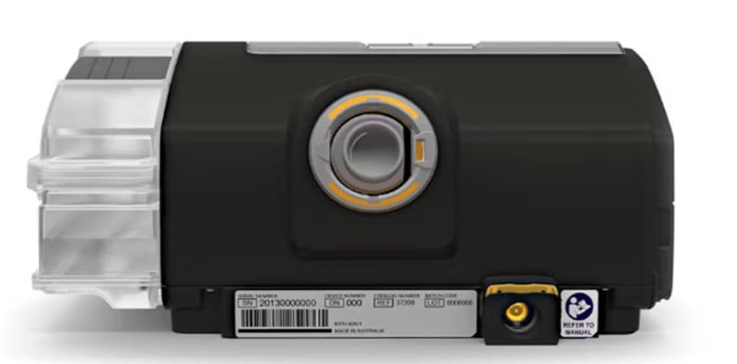 Resmed Lumis 150 VPAP ST BiPAP Machine black device with control dial and clear tubing connector