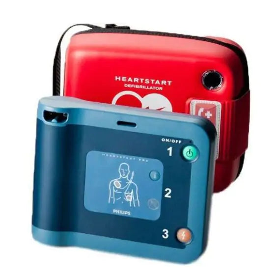 Portable aed defibrillator device with user-friendly interface and red carrying case for emergency use