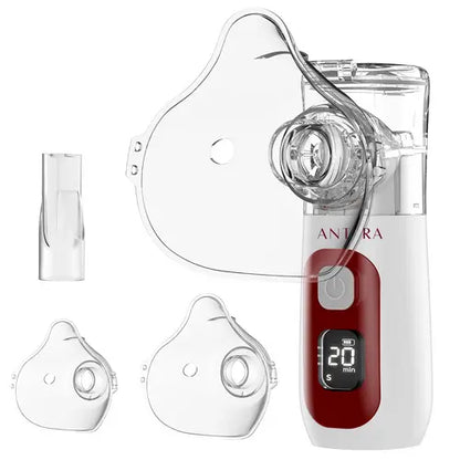 AGEasy Portable Mesh Nebulizer with digital timer display, clear masks, and mouthpiece for effective respiratory treatment