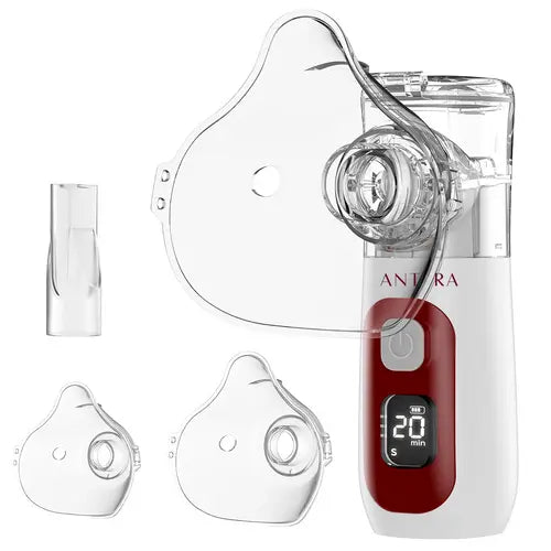 AGEasy Portable Mesh Nebulizer with digital timer display, clear masks, and mouthpiece for effective respiratory treatment