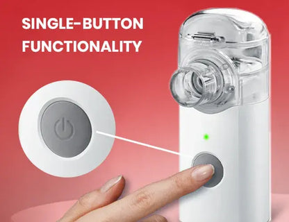 AGEasy Portable Mesh Nebulizer with single-button functionality and compact transparent mouthpiece