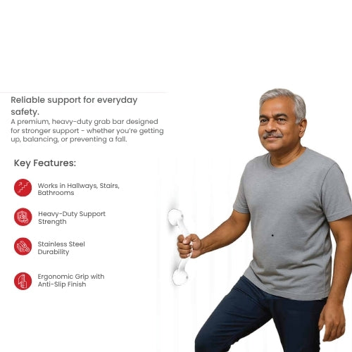 Man holding AGEasy Secure Hold Grab Bar with ergonomic grip for reliable support at home