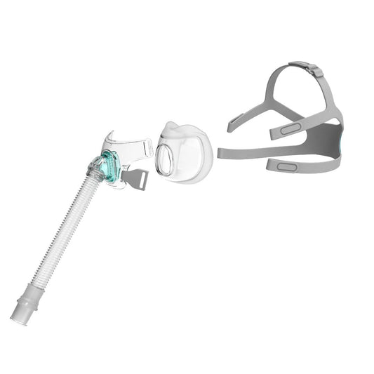 BMC F6 Full Face Mask with adjustable headgear and clear flexible tubing for comfortable breathing therapy