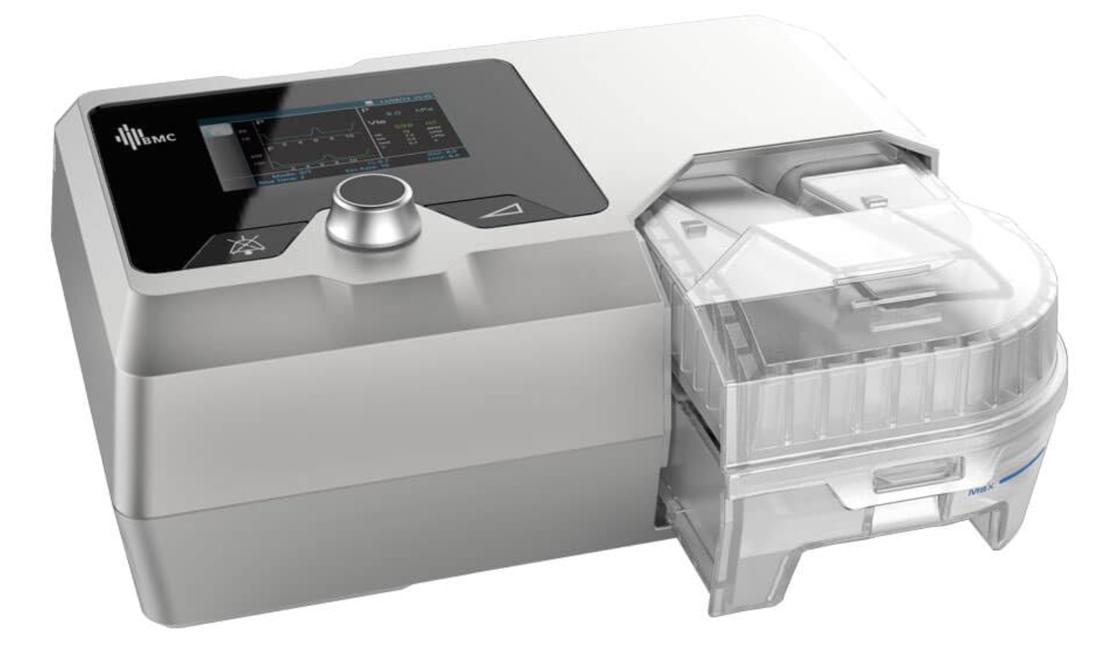 BMC G2S B25VT BIPAP MACHINE with digital display and clear humidifier chamber for respiratory therapy