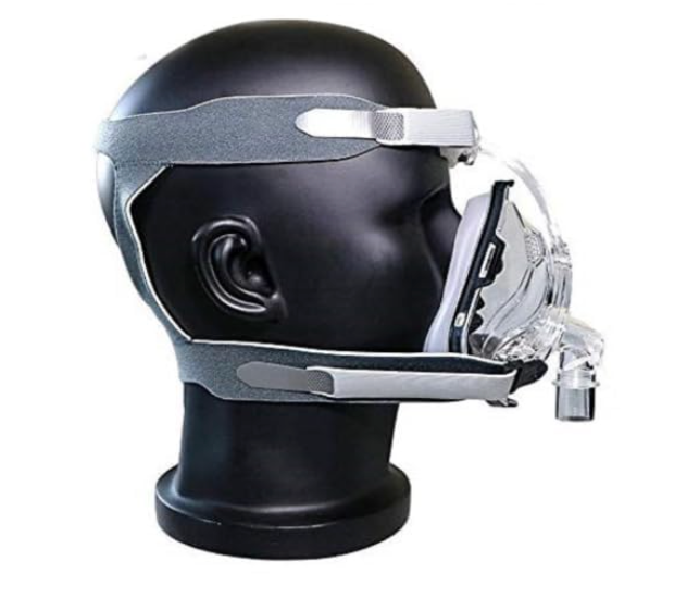 BMC G2S B30VT Bipap full face mask with adjustable straps on black mannequin head