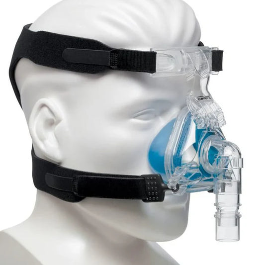 Philips Comfort Gel Mask nasal CPAP mask with clear frame and black adjustable straps on mannequin head