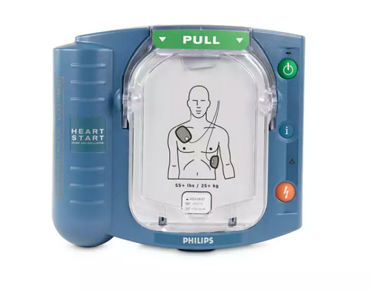 Philips HeartStart HS1 AED automated external defibrillator with clear electrode placement guide