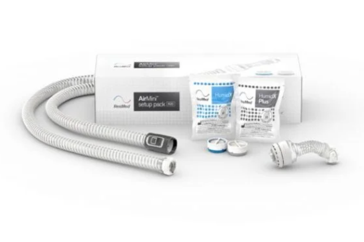 Resmed AirMini N20 Mask Setup Pack with tubing, humidifier chambers, and accessories for CPAP therapy