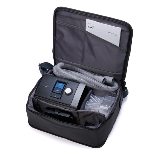 ResMed AirStart 10 CPAP machine with hose and accessories in black carrying case from Book Your MediDevice