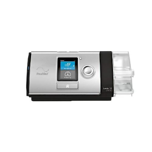 Resmed Lumis 150 VPAP ST BiPAP Machine with digital display and humidifier chamber for respiratory therapy