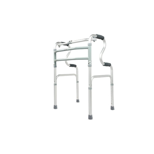 Silver adjustable Step Walker with padded handles for mobility support by Book Your MediDevice